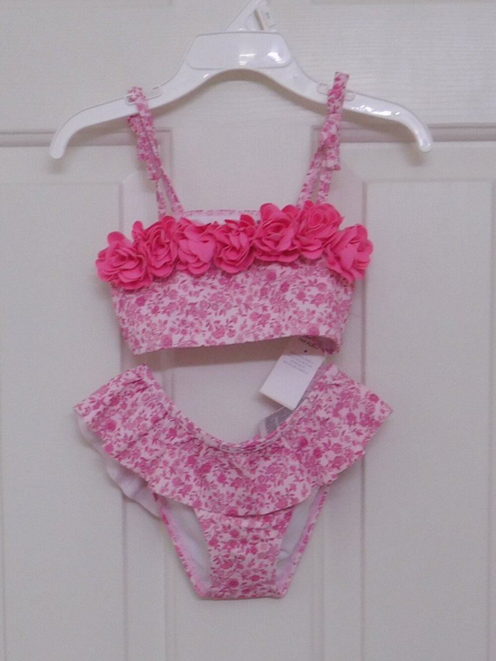 NWT 2pc Janie and Jack Pink Floral Rosette Trim Swimsuit sz 3 3t